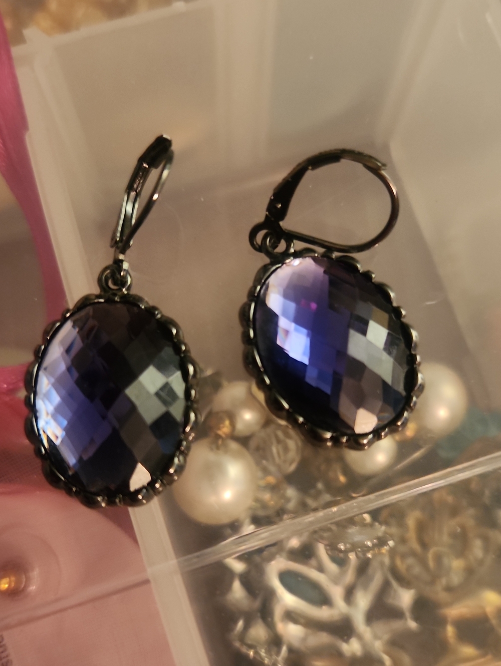Faceted Oval Purple Drop Earrings - Unbranded